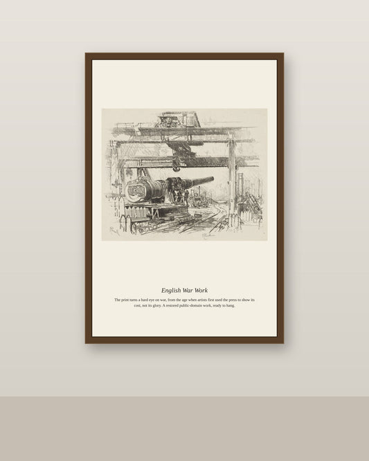 English War Work (7) antique historical print shown framed on a wall in a styled room