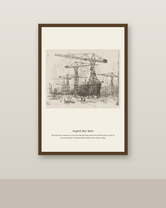 English War Work (9) antique historical print shown framed on a wall in a styled room