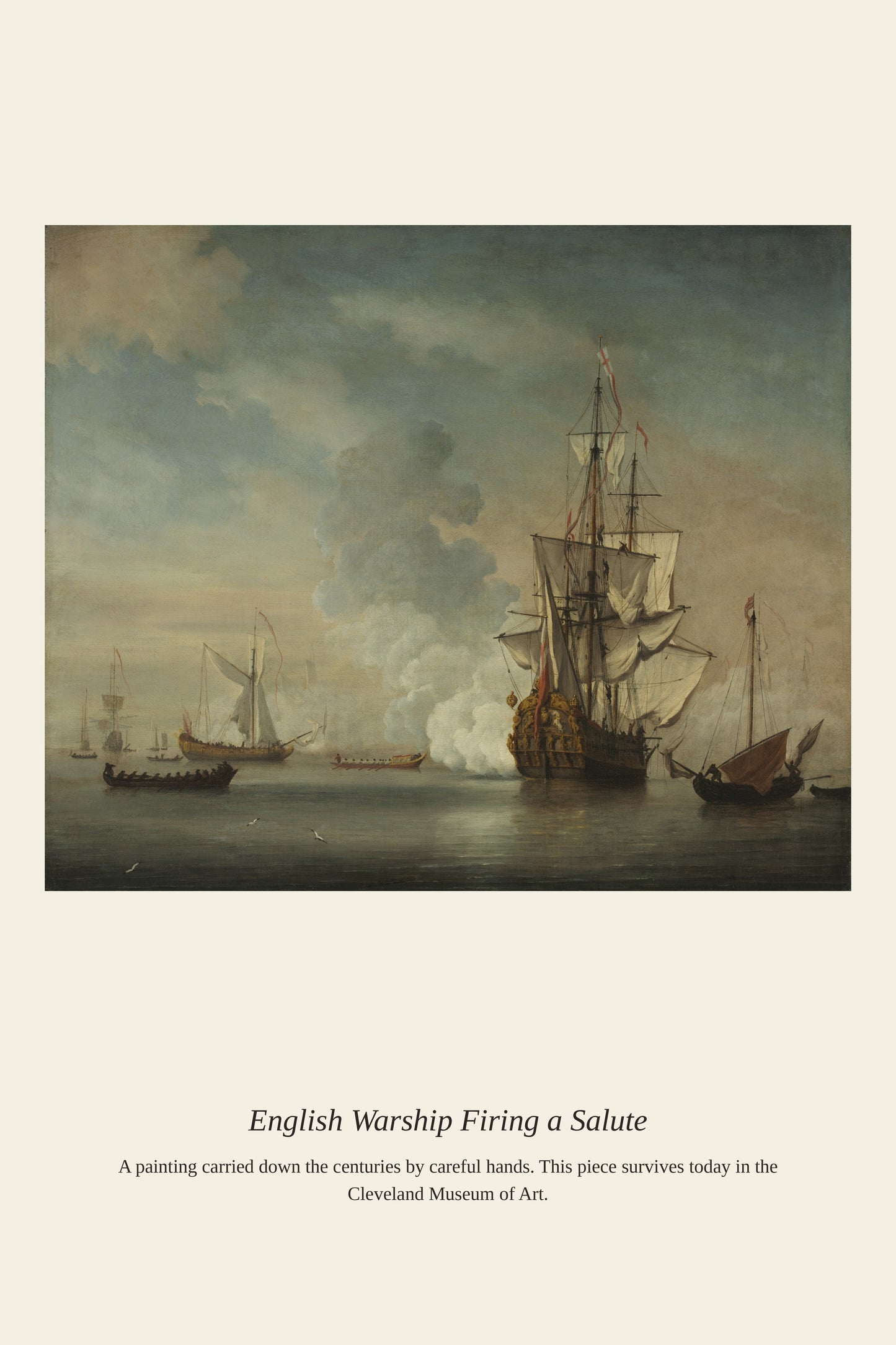 English Warship Firing a Salute - Antique Asian Art Print