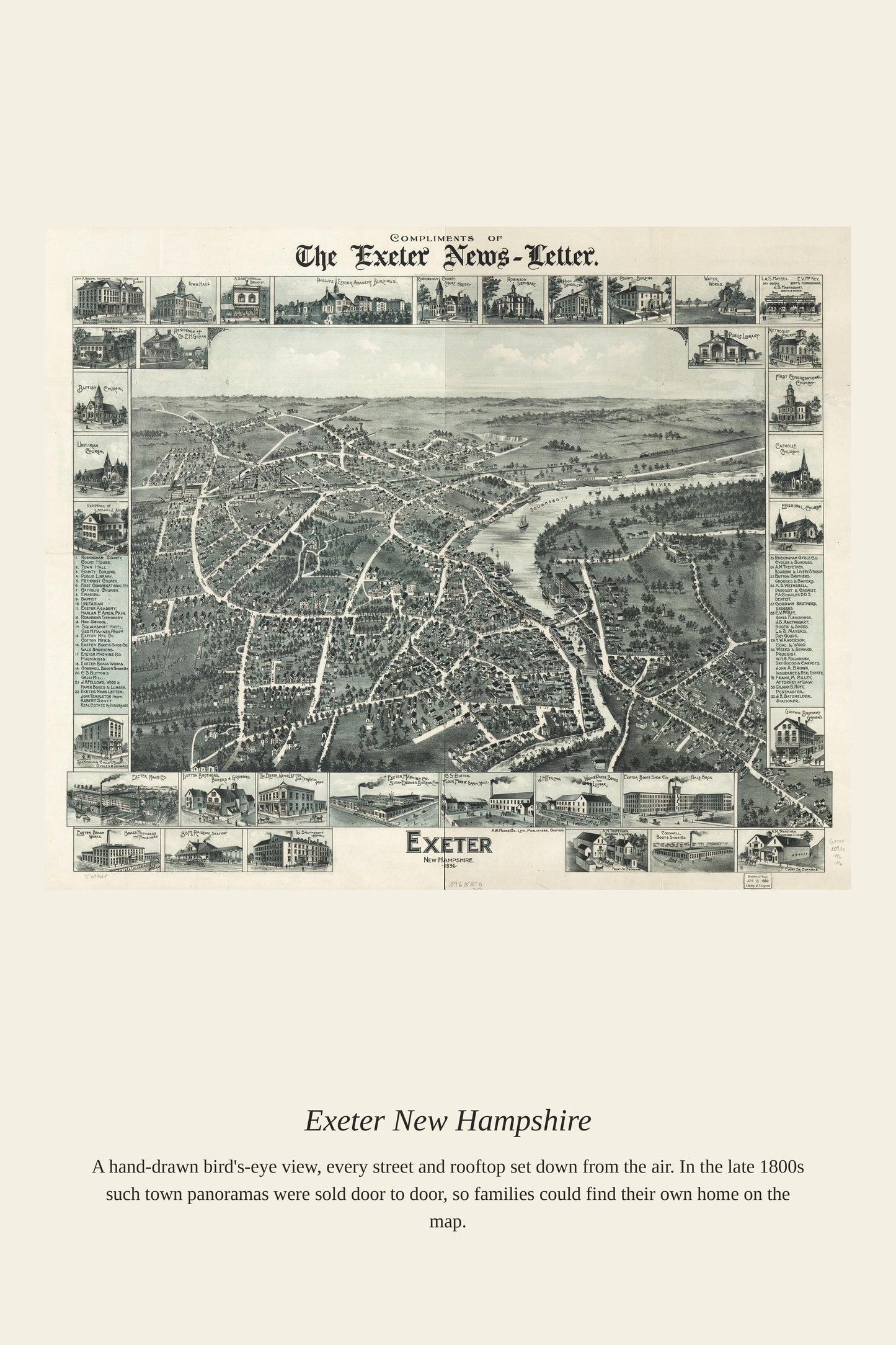 Exeter New Hampshire - Antique Map Print