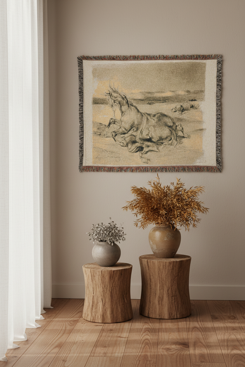 Fallen Horse and Dead Knight — Delacroix Tapestry Blanket
