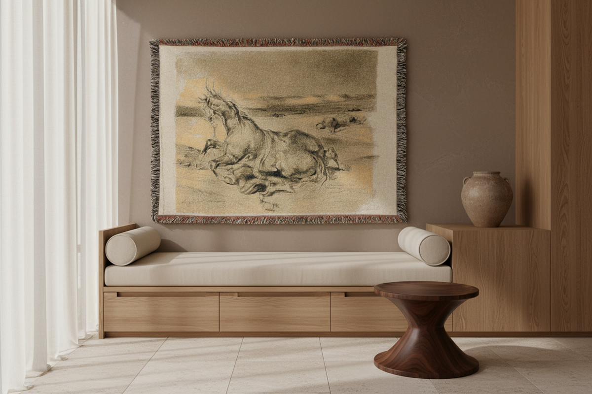 Fallen Horse and Dead Knight — Delacroix Tapestry Blanket
