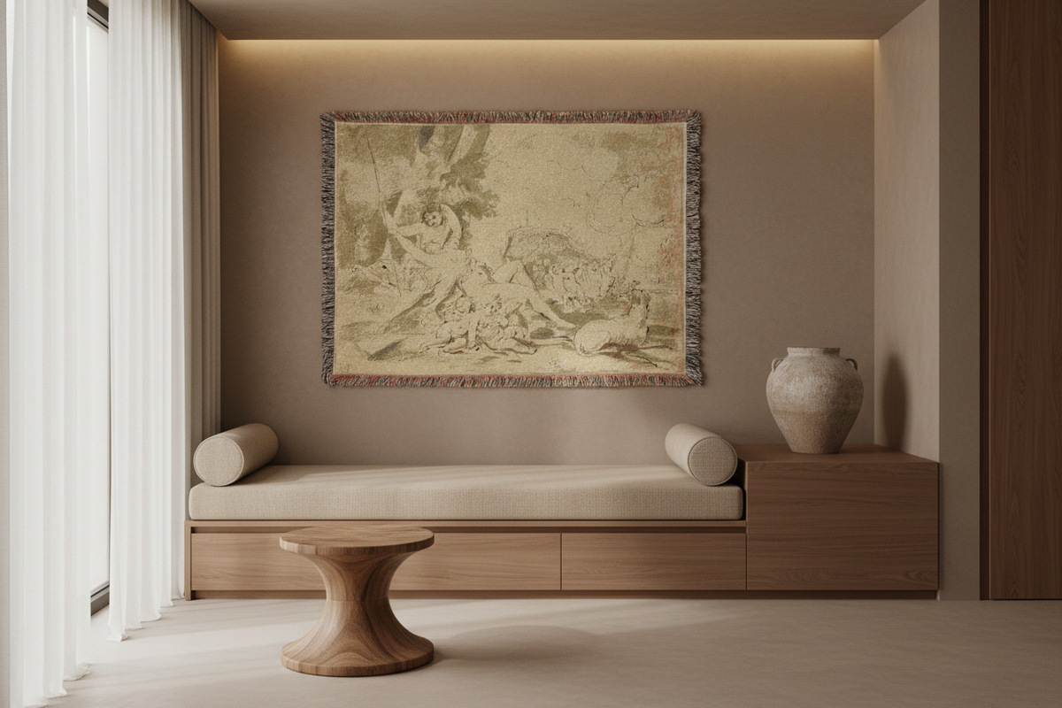 Figures, Chariot and Dog — Poussin Tapestry Blanket