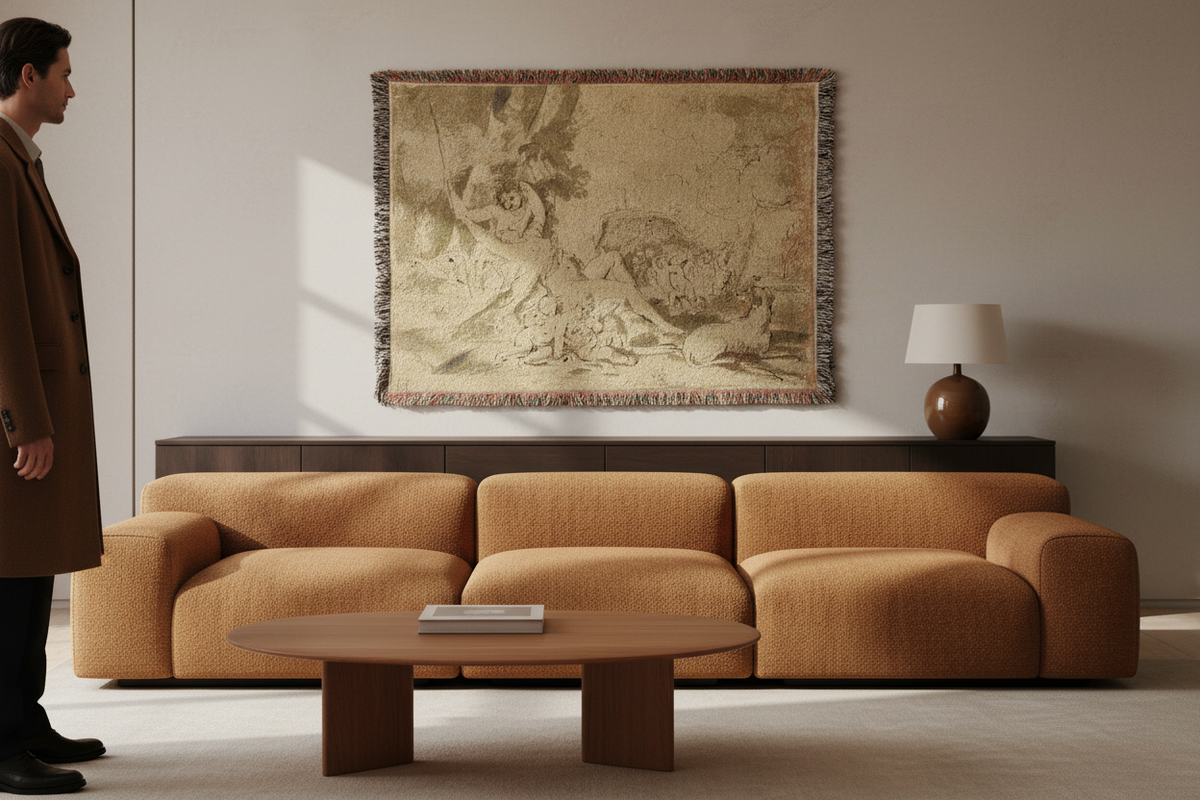 Figures, Chariot and Dog — Poussin Tapestry Blanket