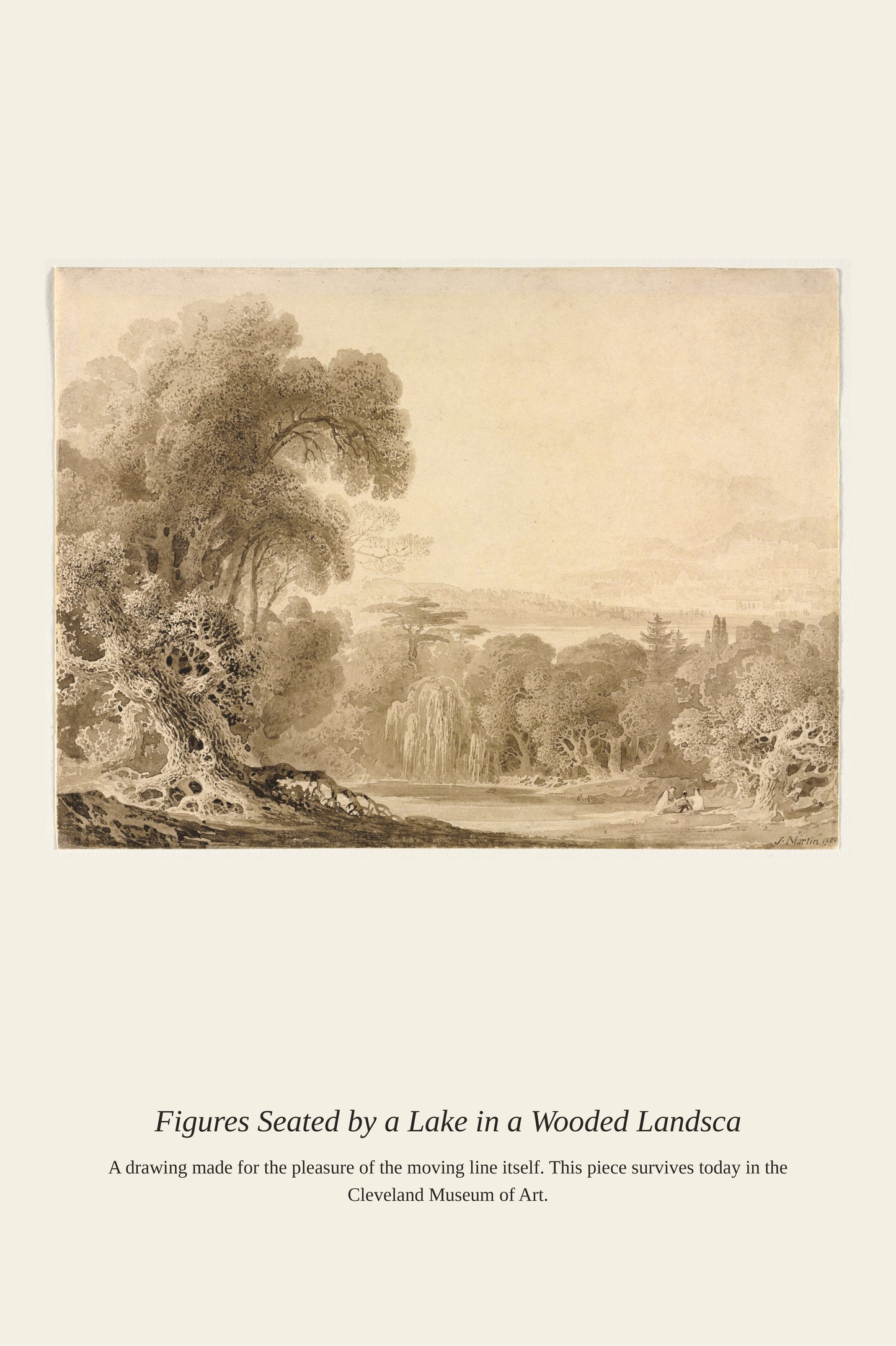 Figures Seated by a Lake in a Wooded Landsca - Antique Asian Art Print