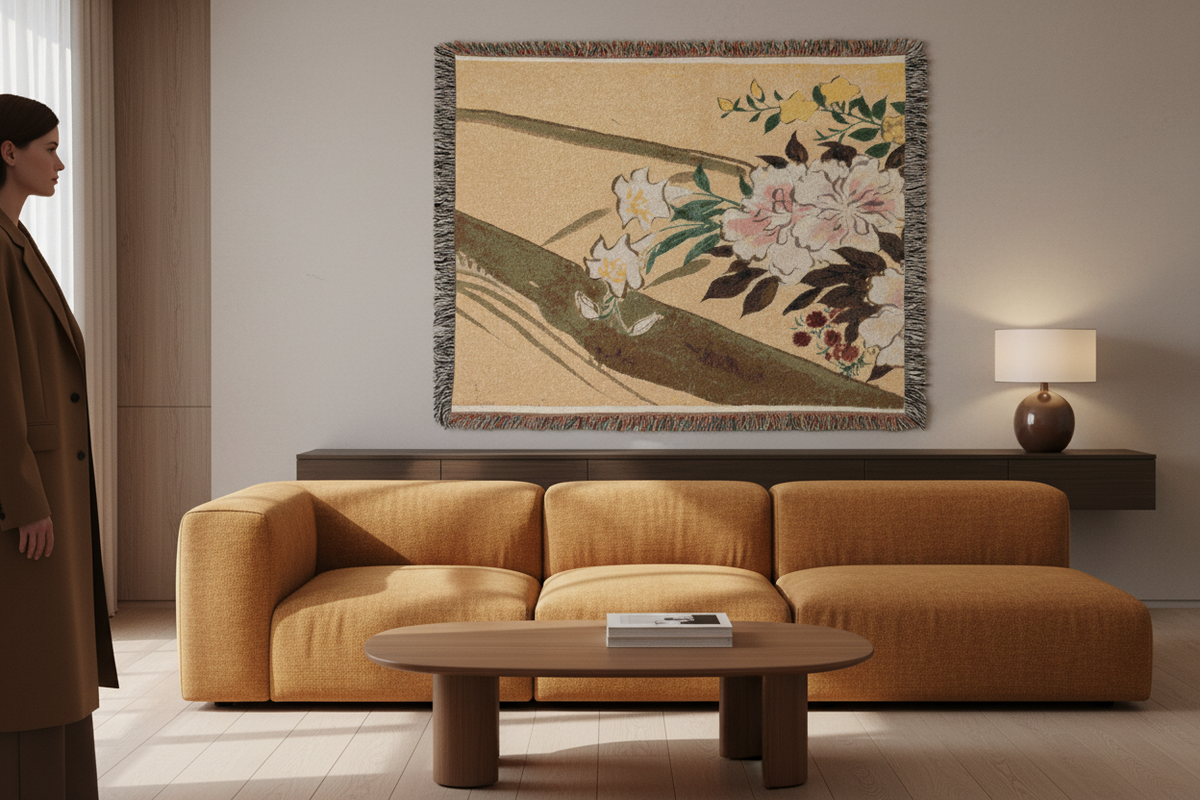 Flowers of a Hundred Worlds: Flower Boat Tapestry Blanket