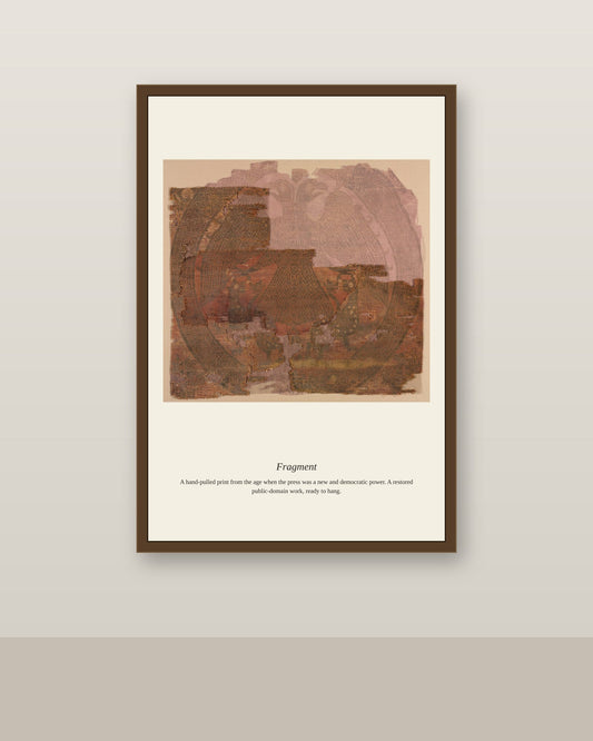 Fragment (2) antique art print shown framed on a wall in a styled room