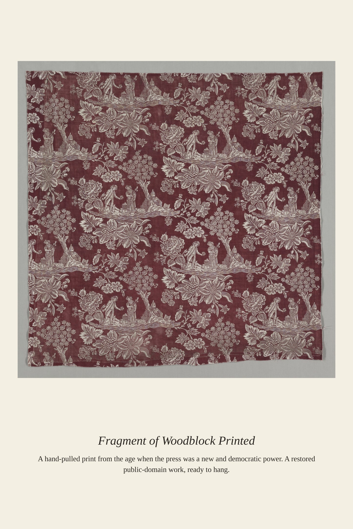 Fragment of Woodblock Printed - Antique Art Print