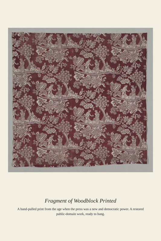 Fragment of Woodblock Printed - Antique Art Print