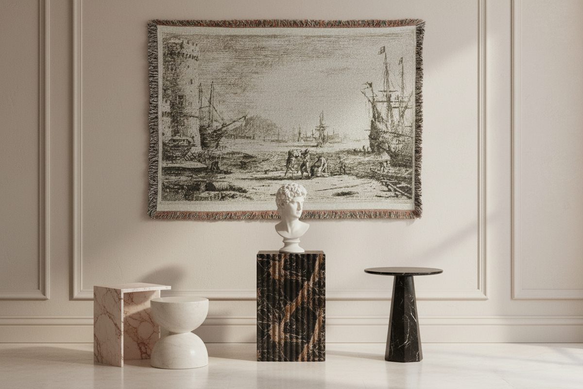 Harbor with a Large Tower — Lorrain Tapestry Blanket