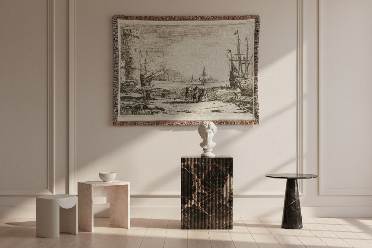 Harbor with a Large Tower — Lorrain Tapestry Blanket
