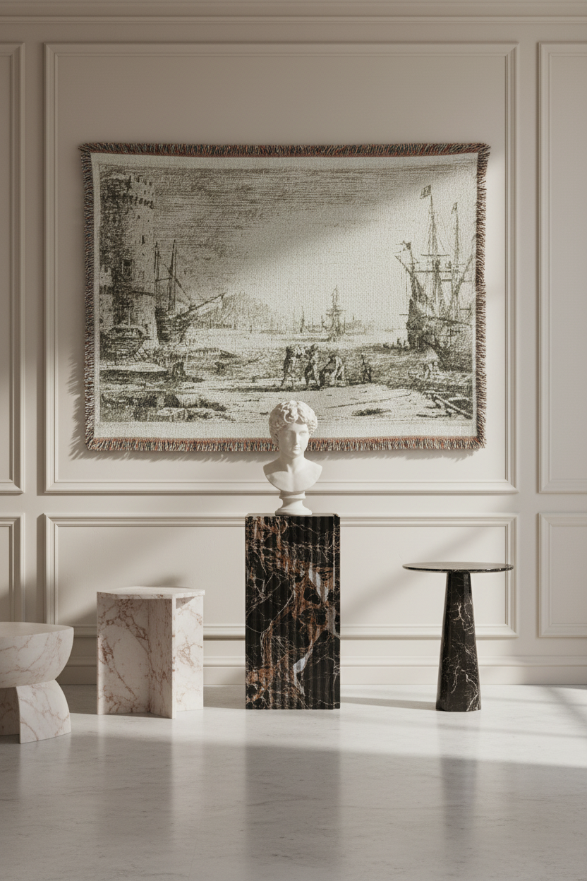 Harbor with a Large Tower — Lorrain Tapestry Blanket