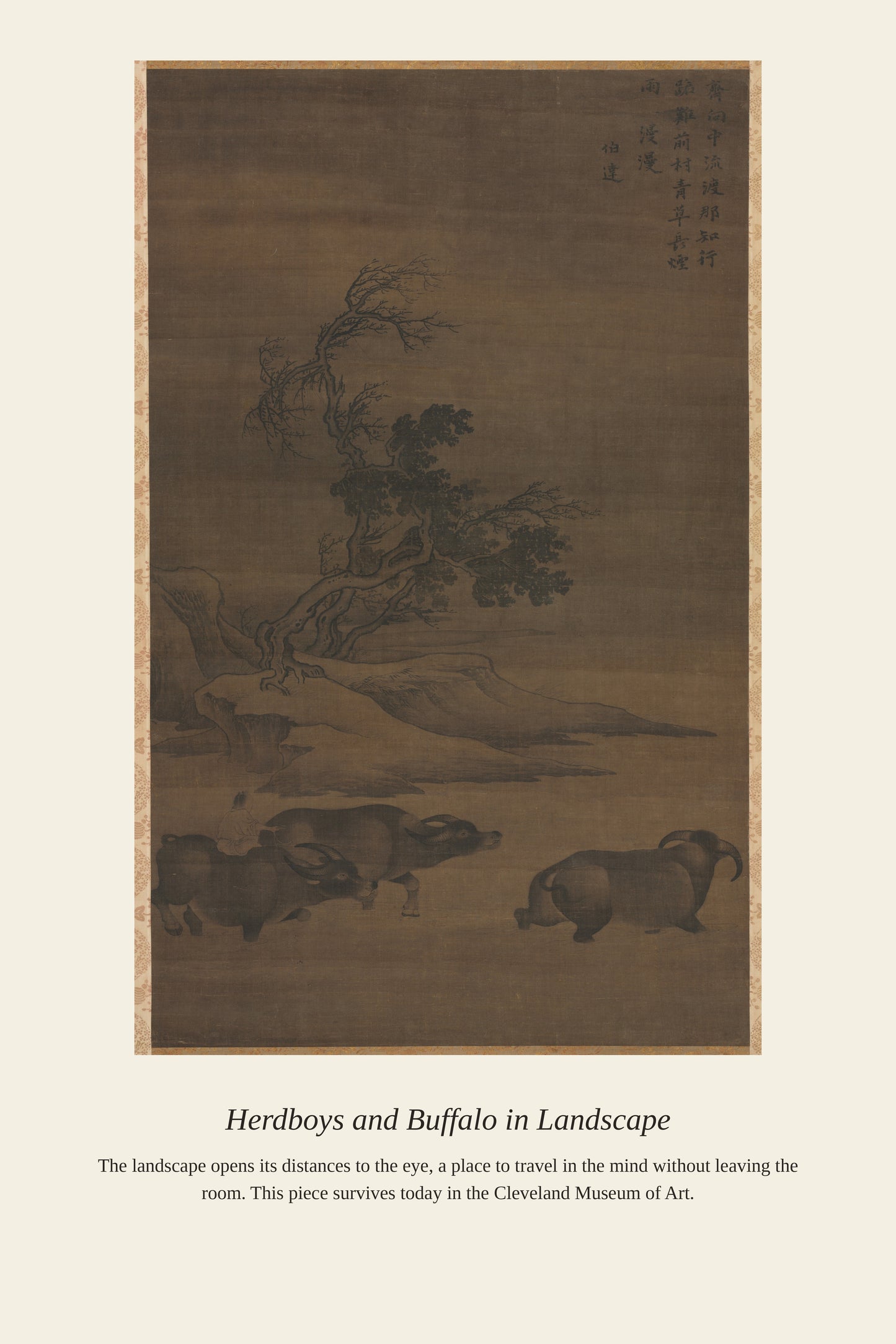 Herdboys and Buffalo in Landscape - Antique Landscape Print