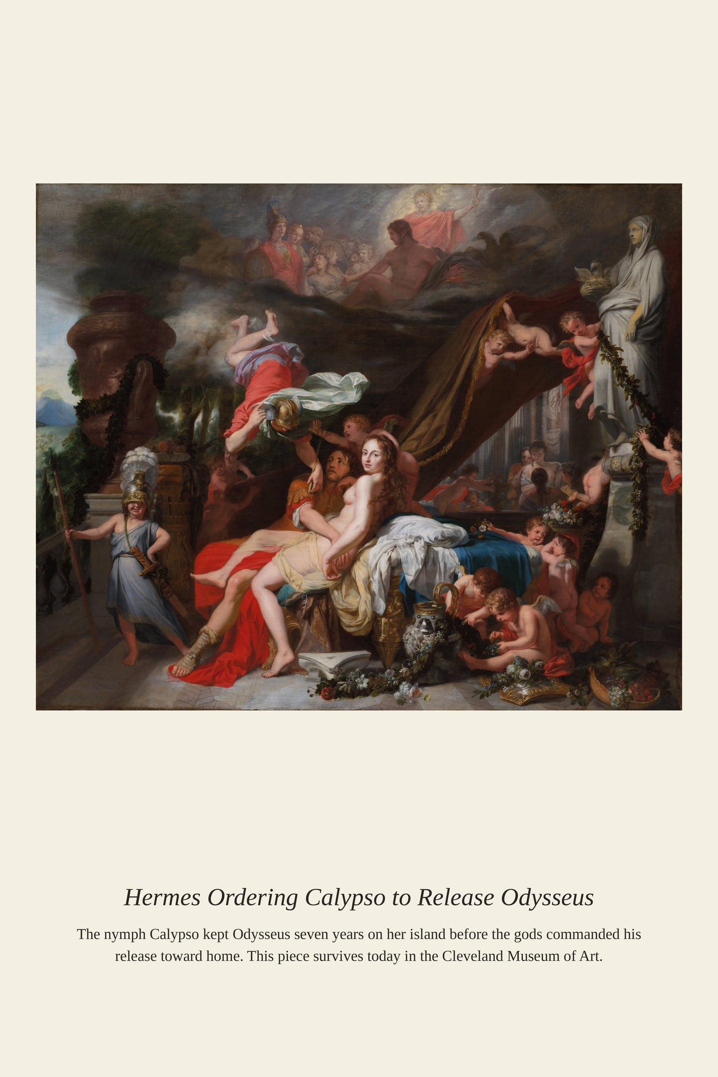 Hermes Ordering Calypso to Release - Antique Mythological Print