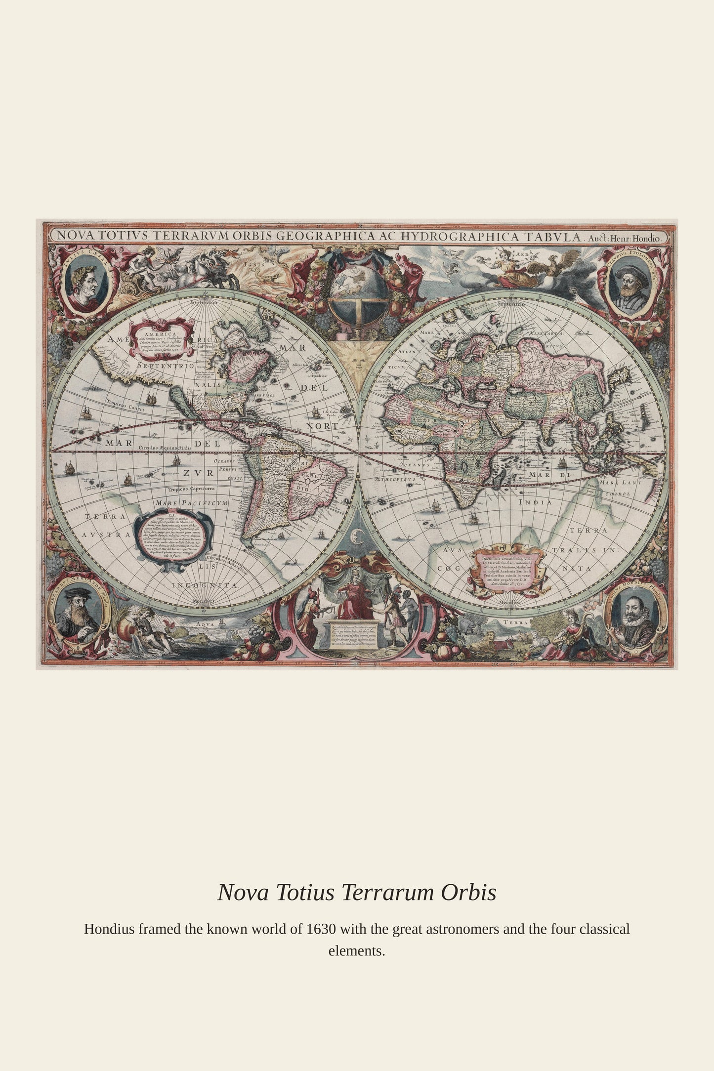 Hondius World Map - Antique World Map Print