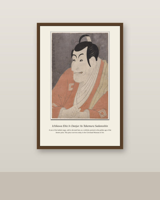 Ichikawa Ebiz Iv Danjur As Takemura antique portrait print shown framed on a wall in a styled room