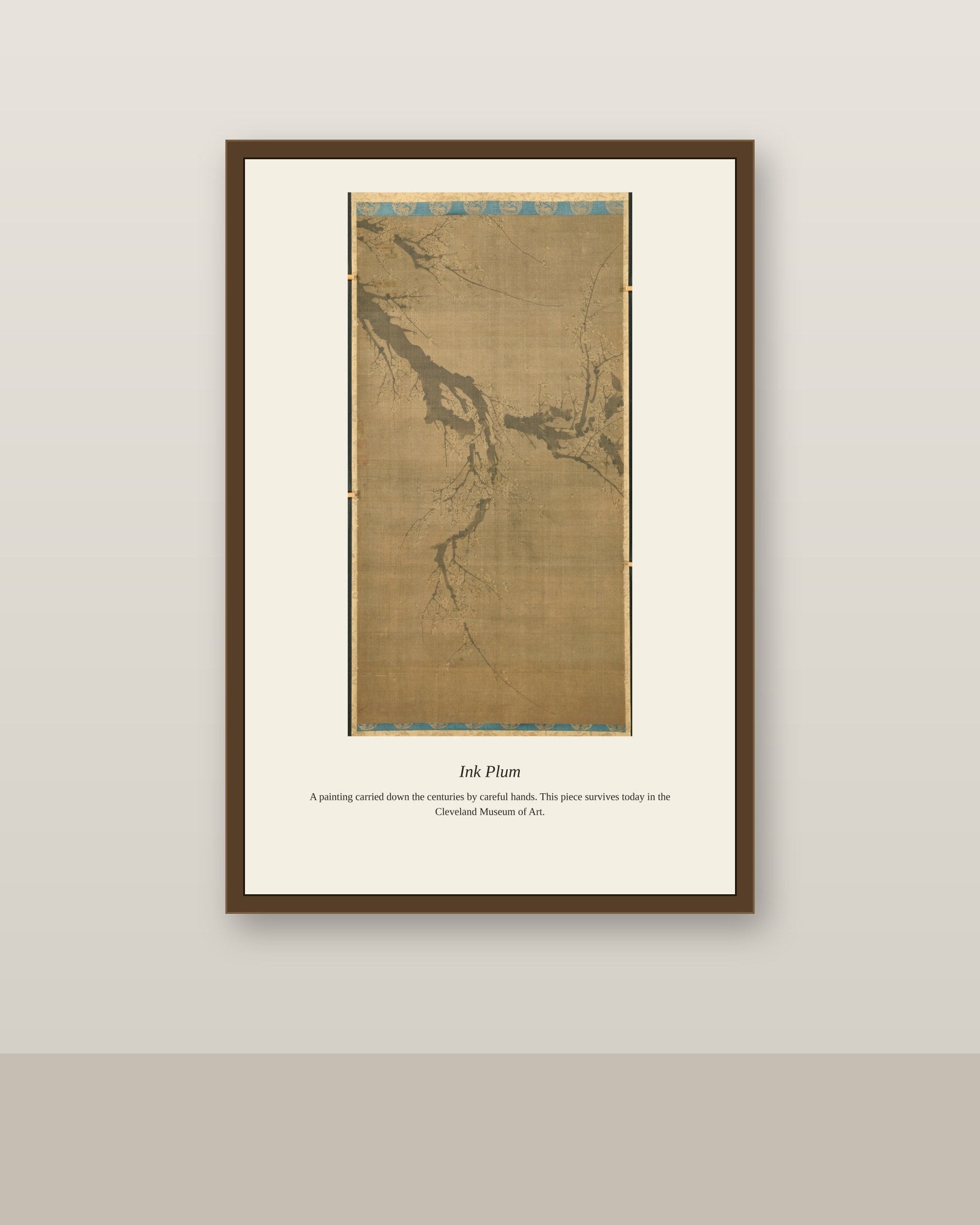 Ink Plum antique botanical print shown framed on a wall in a styled room