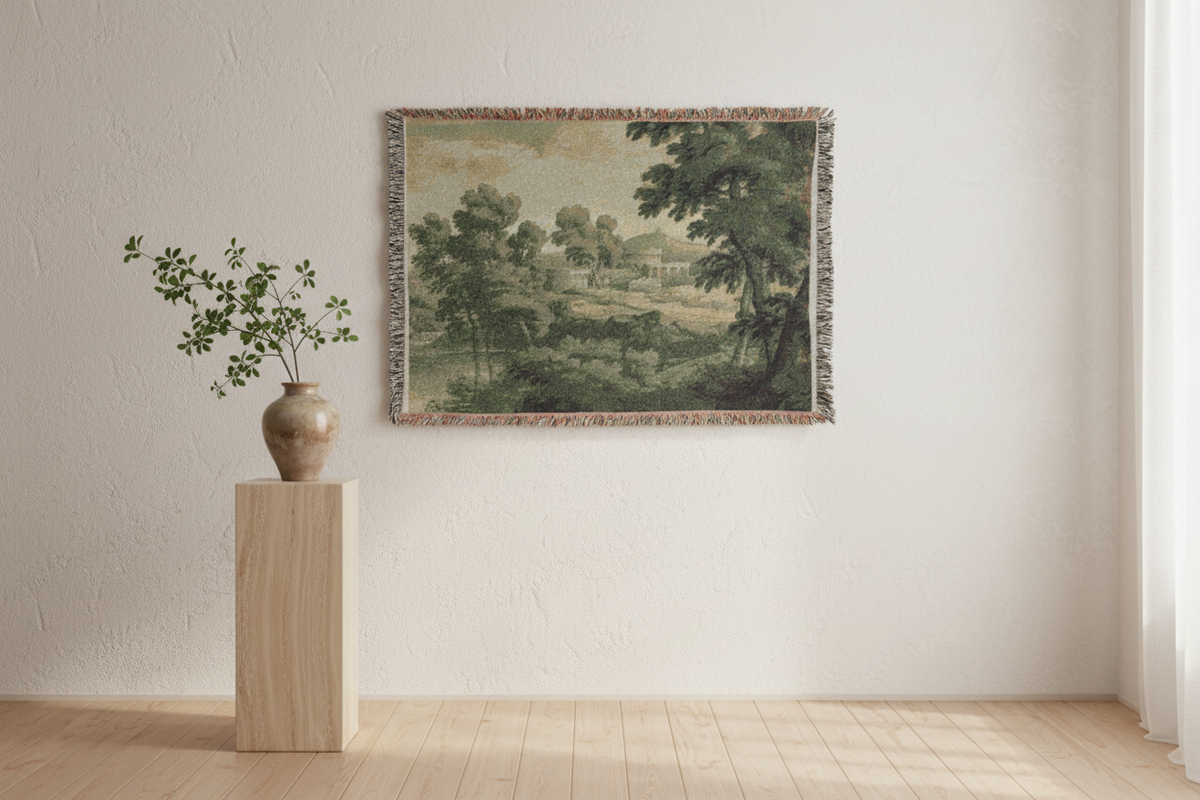 Italianate Landscape (school of Poussin) Tapestry Blanket