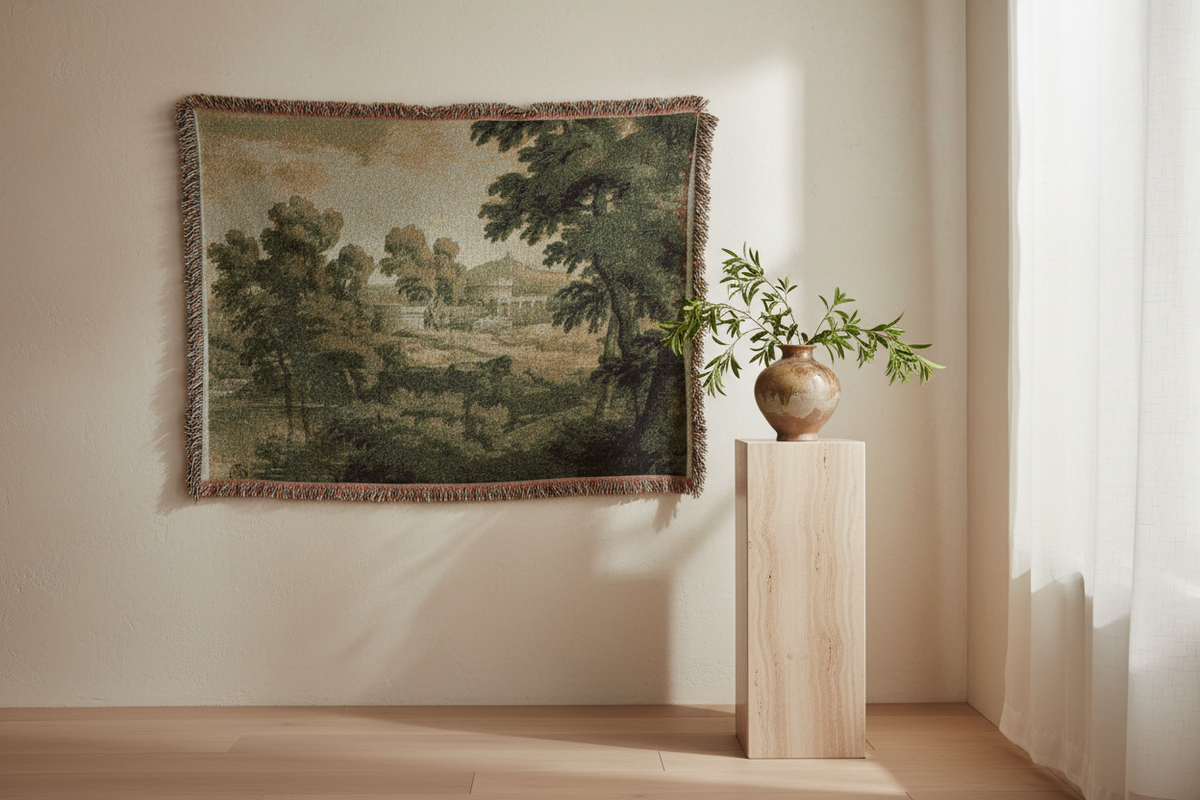 Italianate Landscape (school of Poussin) Tapestry Blanket