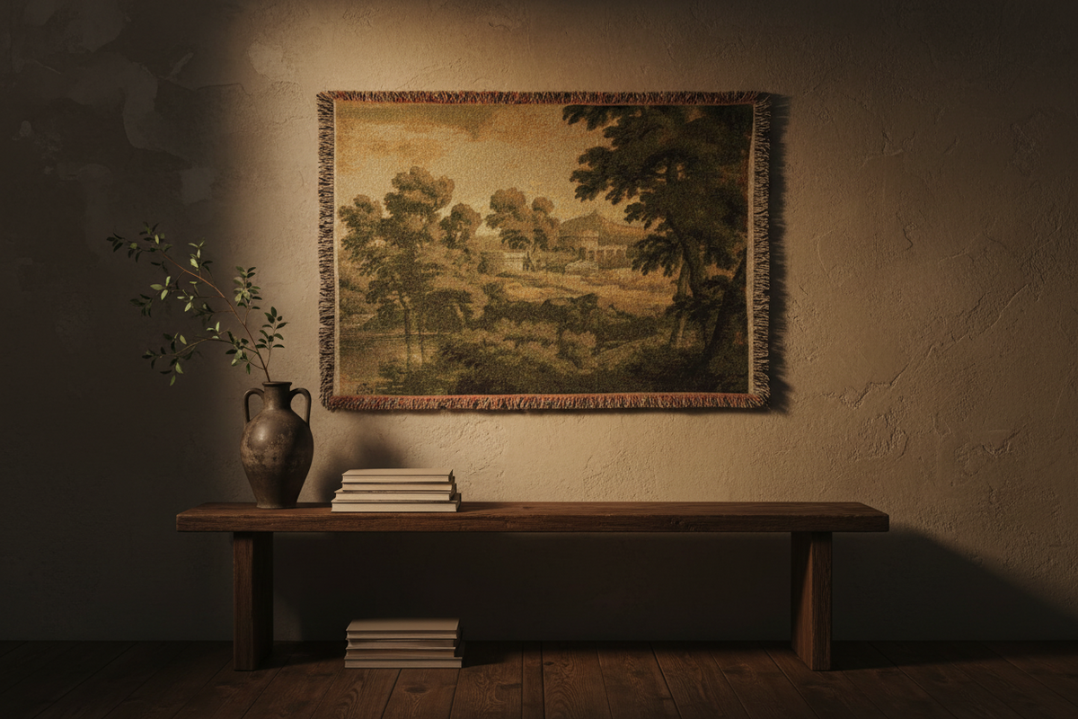 Italianate Landscape (school of Poussin) Tapestry Blanket