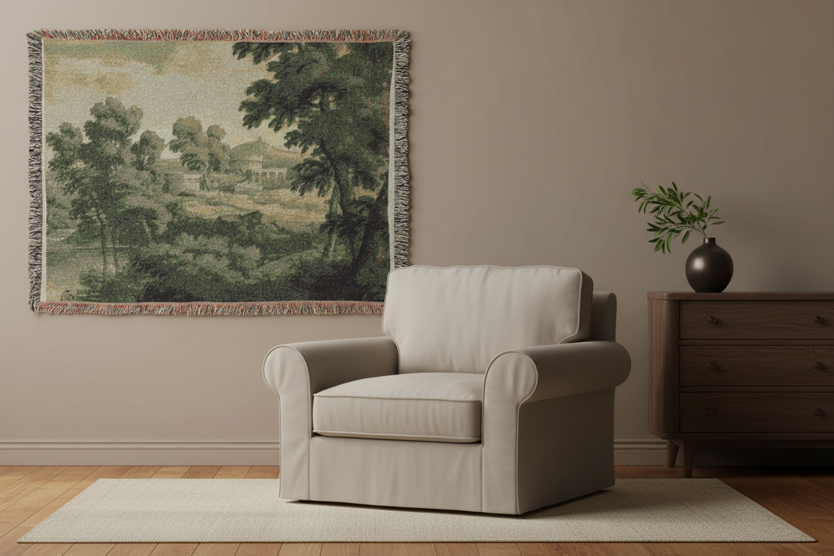 Italianate Landscape (school of Poussin) Tapestry Blanket