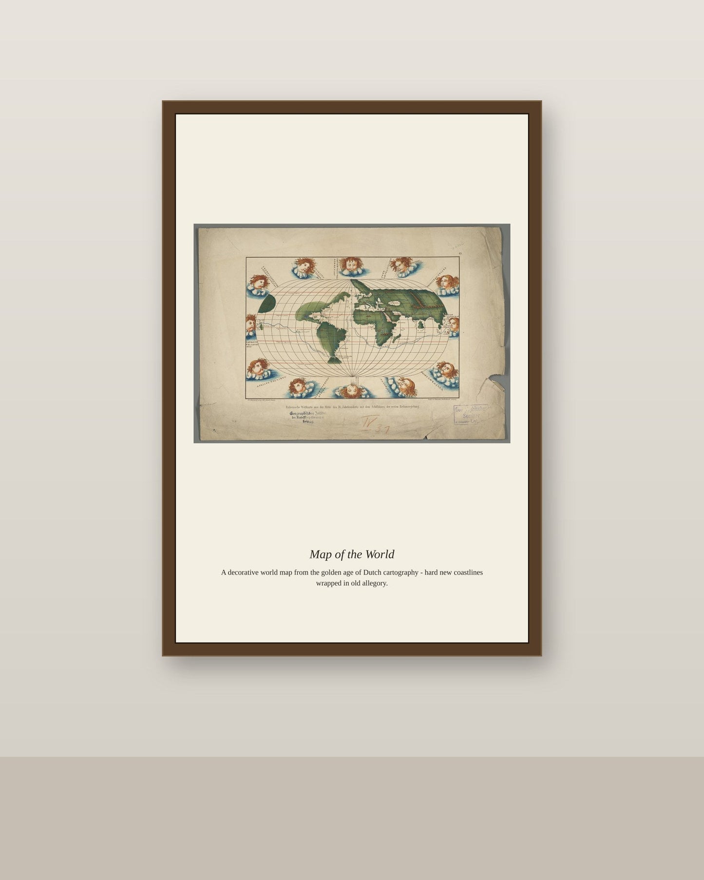 Italienische Weltkarte Aus Der Mitte Des 16 antique art print shown framed on a wall in a styled room