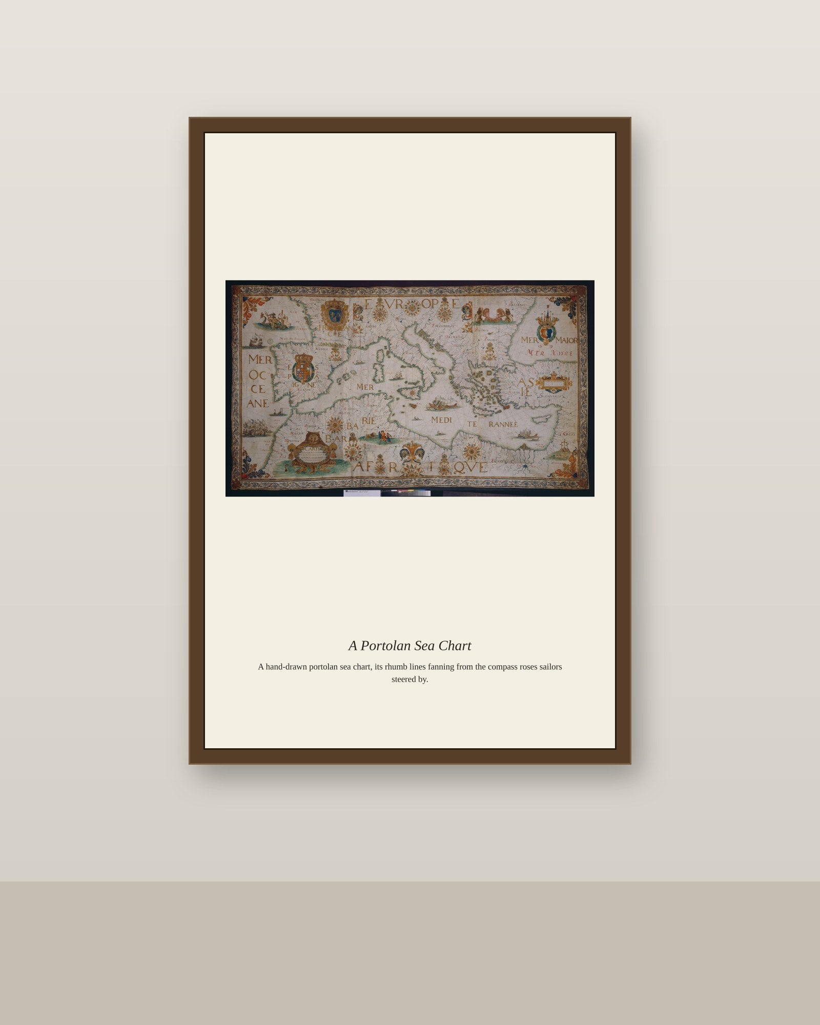 Jean Francois Roussin. De la Mer Mediterranee antique art print shown framed on a wall in a styled room