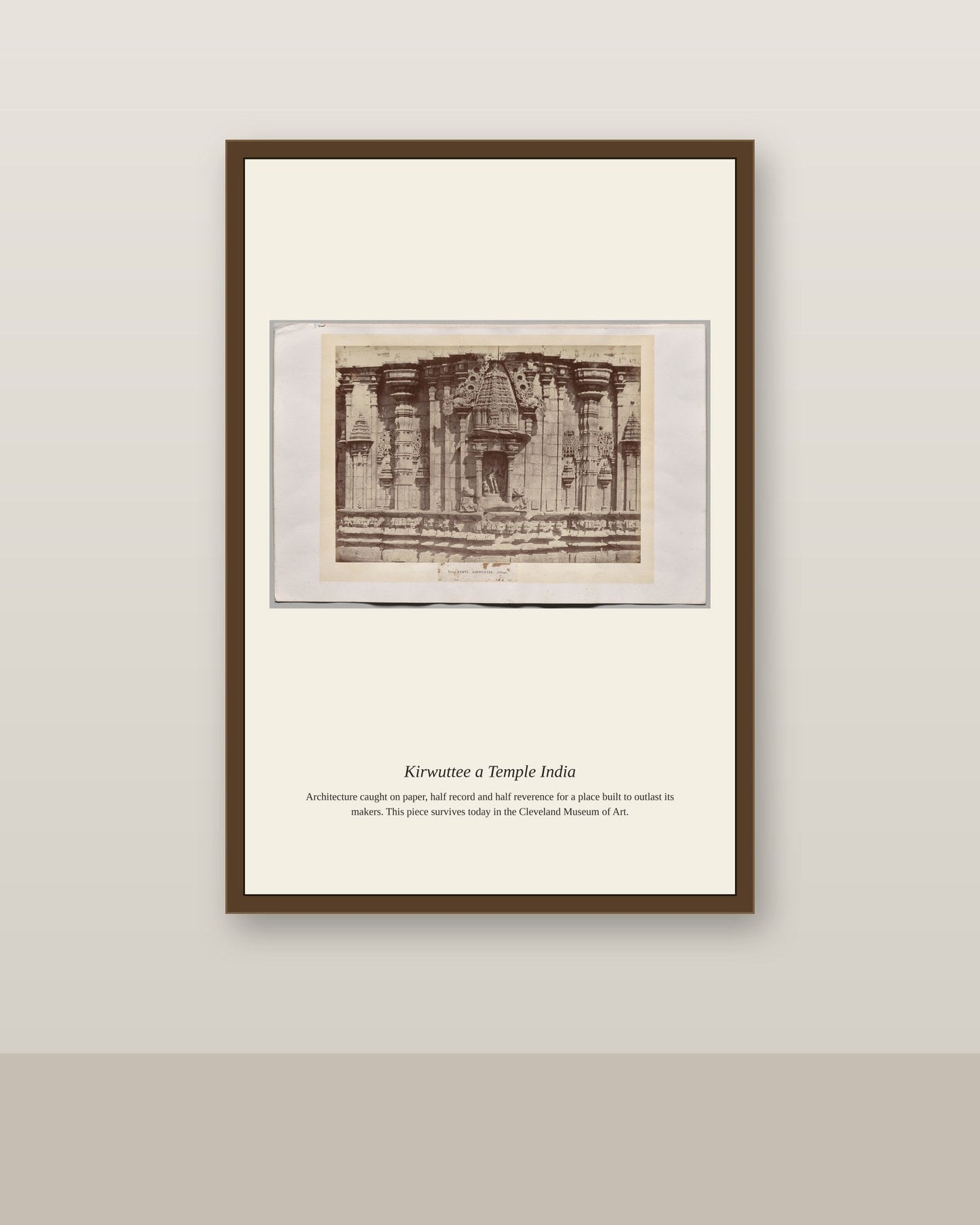 Kirwuttee a Temple India antique architectural print shown framed on a wall in a styled room