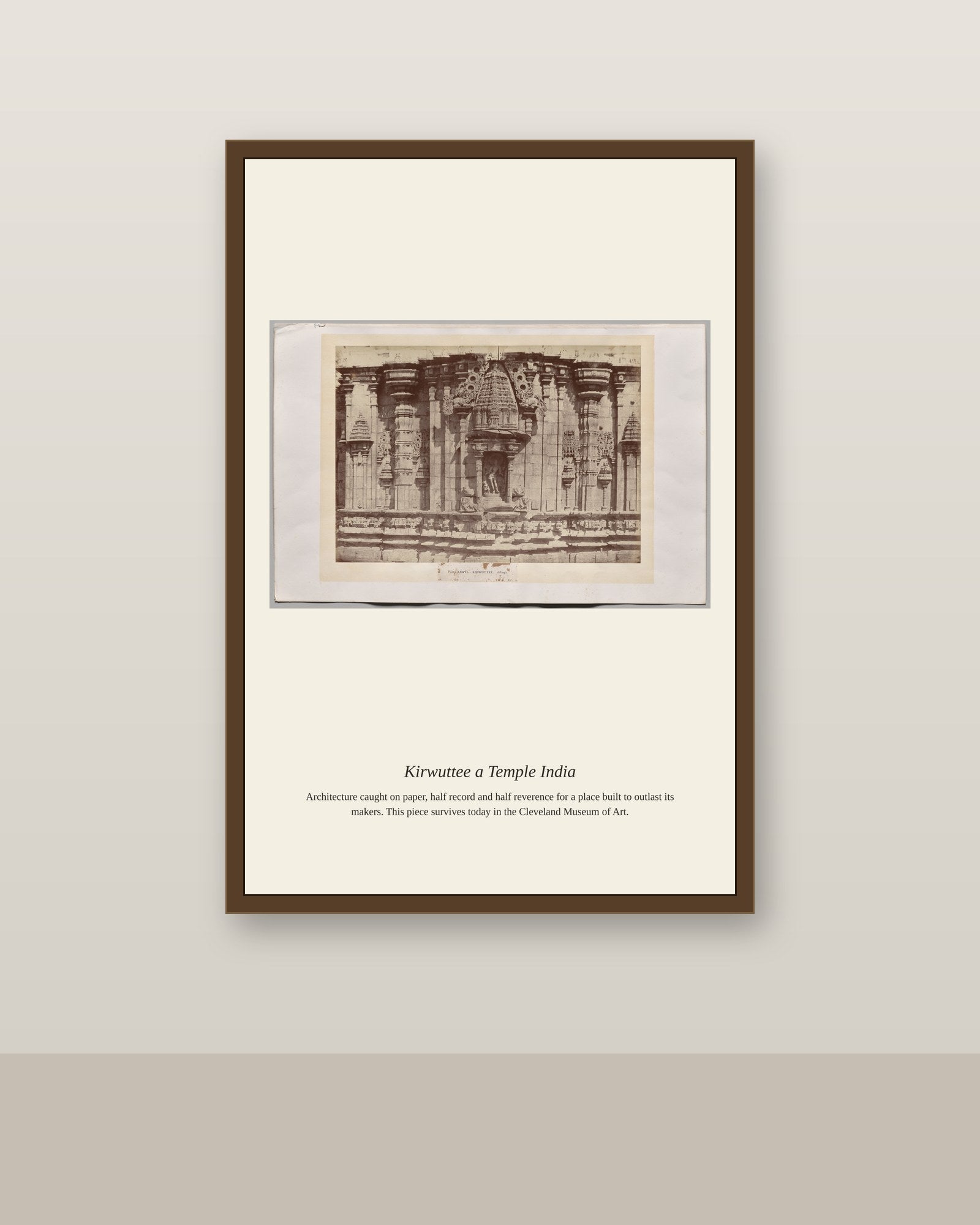 Kirwuttee a Temple India antique architectural print shown framed on a wall in a styled room