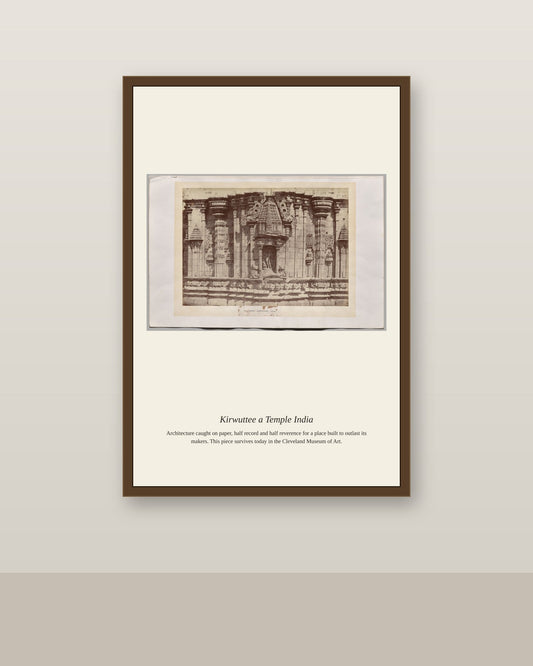 Kirwuttee a Temple India antique architectural print shown framed on a wall in a styled room