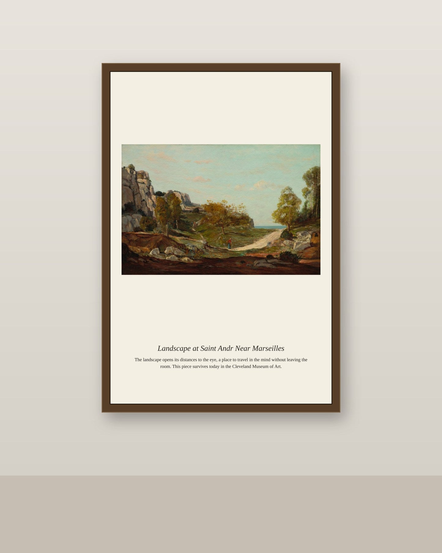 Landscape at Saint Andr Near Marseilles antique religious art print shown framed on a wall in a styled room