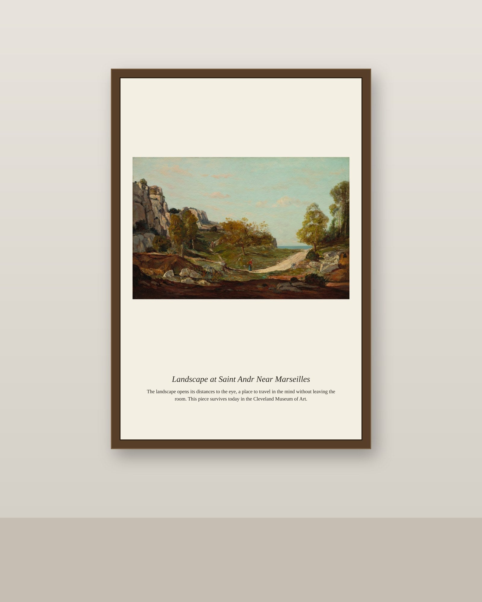 Landscape at Saint Andr Near Marseilles antique religious art print shown framed on a wall in a styled room