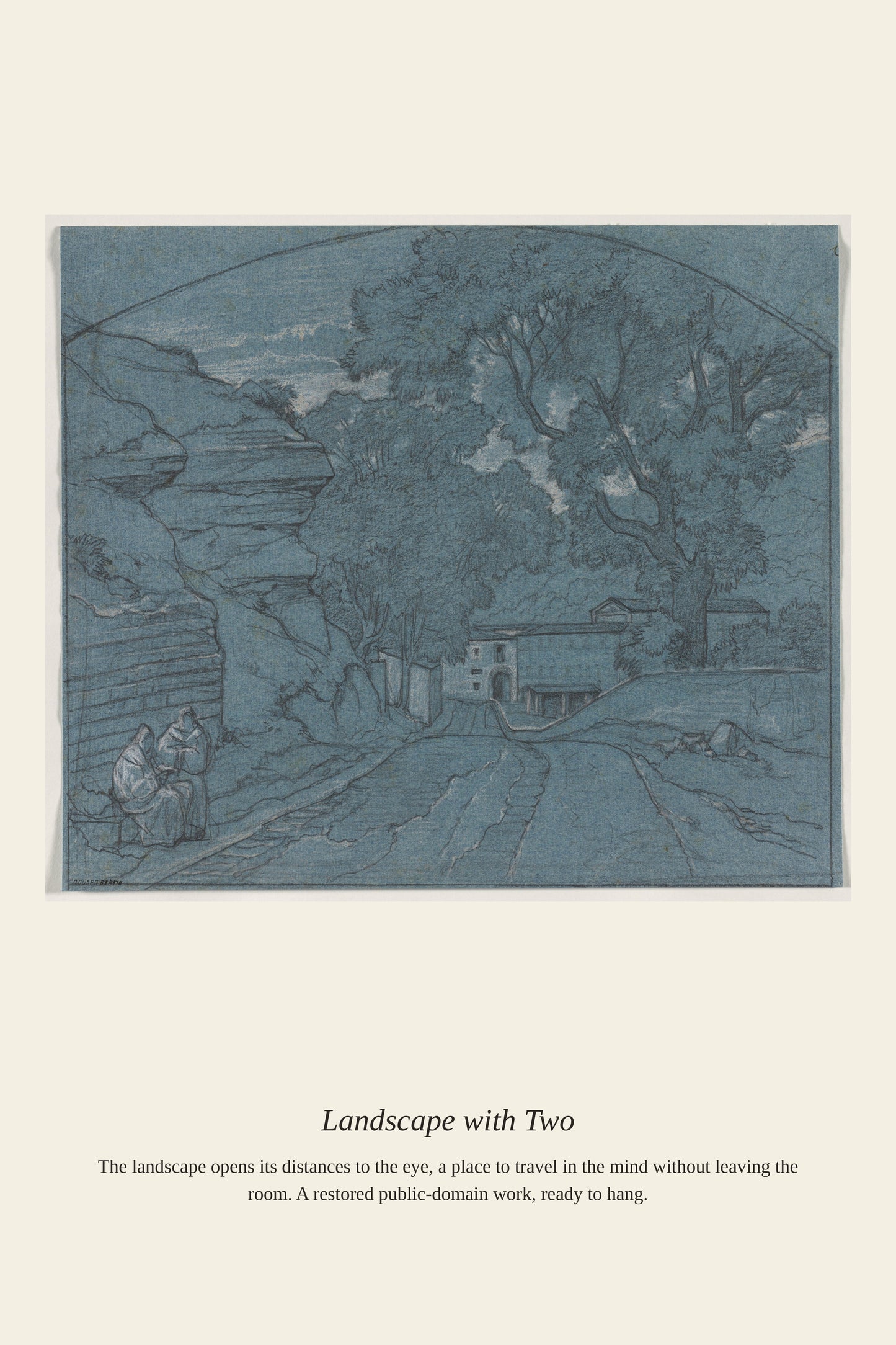 Landscape with Two (2) - Antique Landscape Print