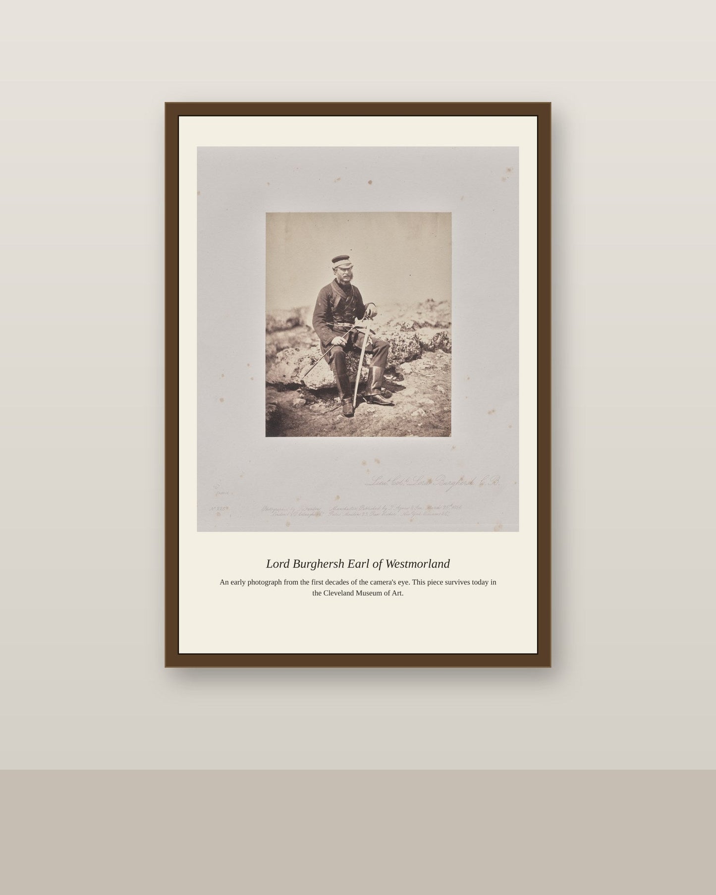 Lord Burghersh Earl of Westmorland antique photograph print shown framed on a wall in a styled room