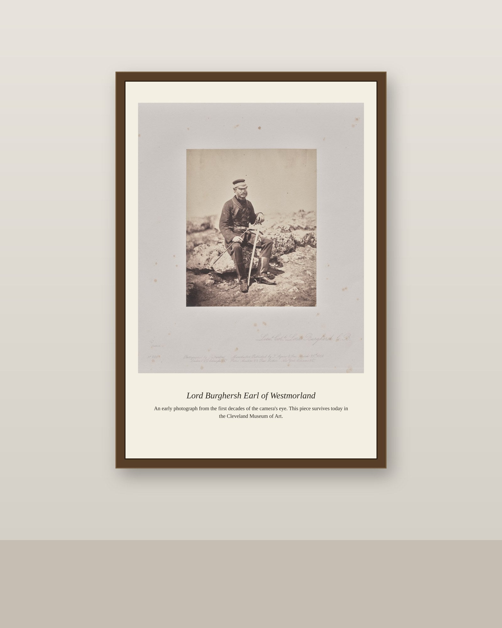 Lord Burghersh Earl of Westmorland antique photograph print shown framed on a wall in a styled room