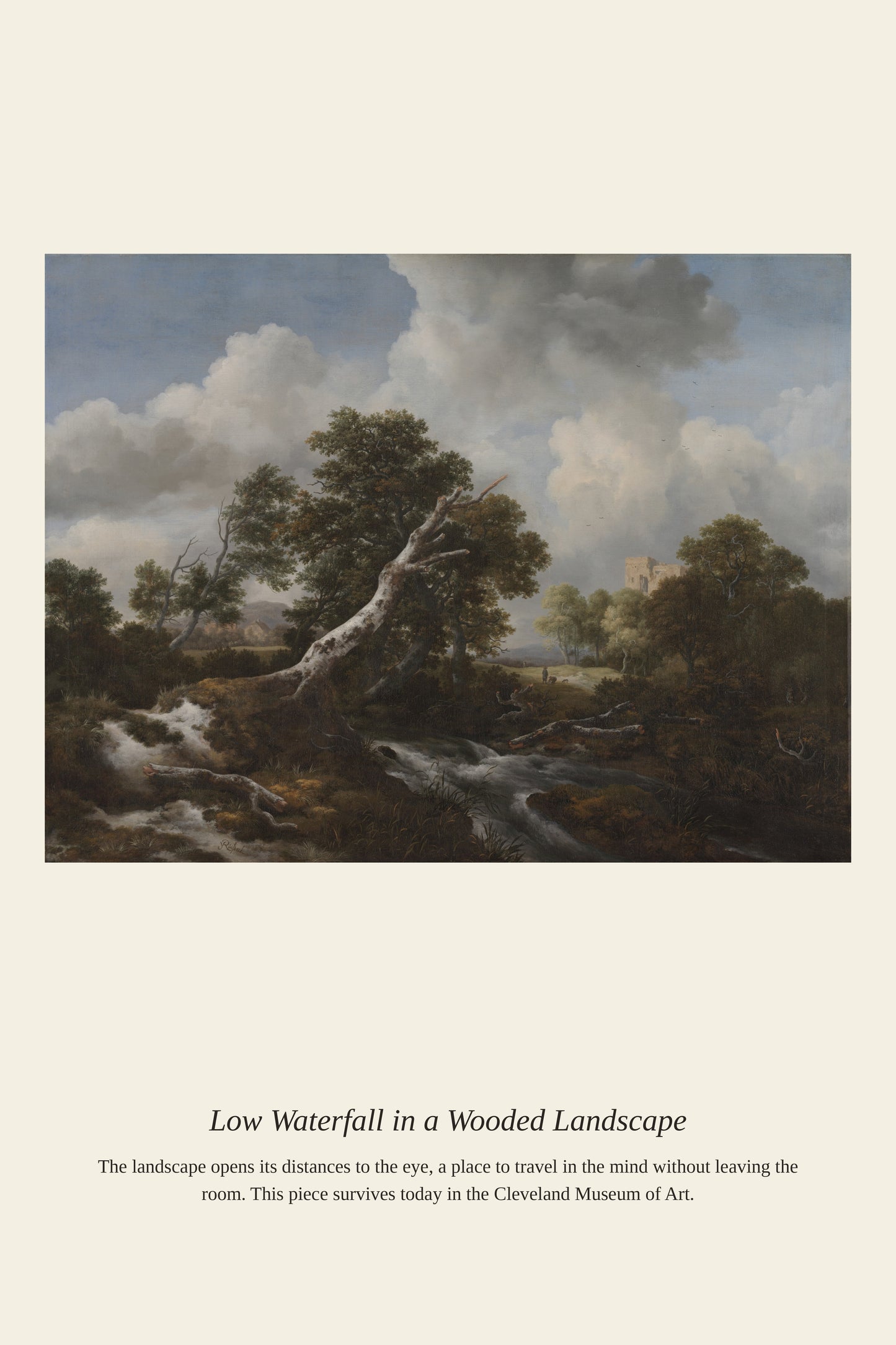 Low Waterfall in a Wooded Landscape - Antique Landscape Print