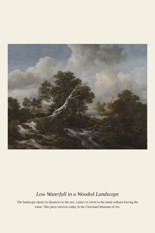 Low Waterfall in a Wooded Landscape - Antique Landscape Print