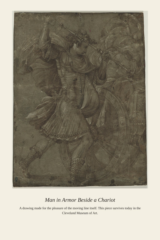 Man in Armor Beside a Chariot - Antique Asian Art Print