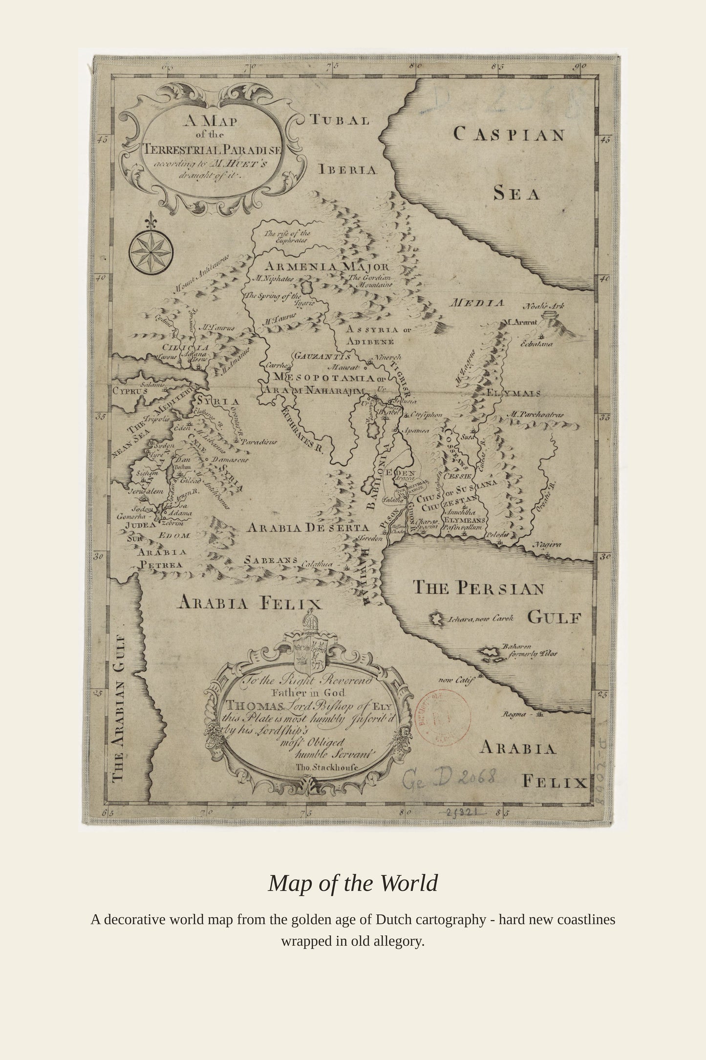 Map of the Terrestrial Paradise, M. Huet's - Antique Art Print