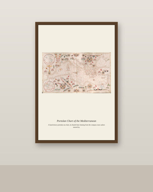 Mediterranean BlackSea Portolan antique nautical chart print shown framed on a wall in a styled room
