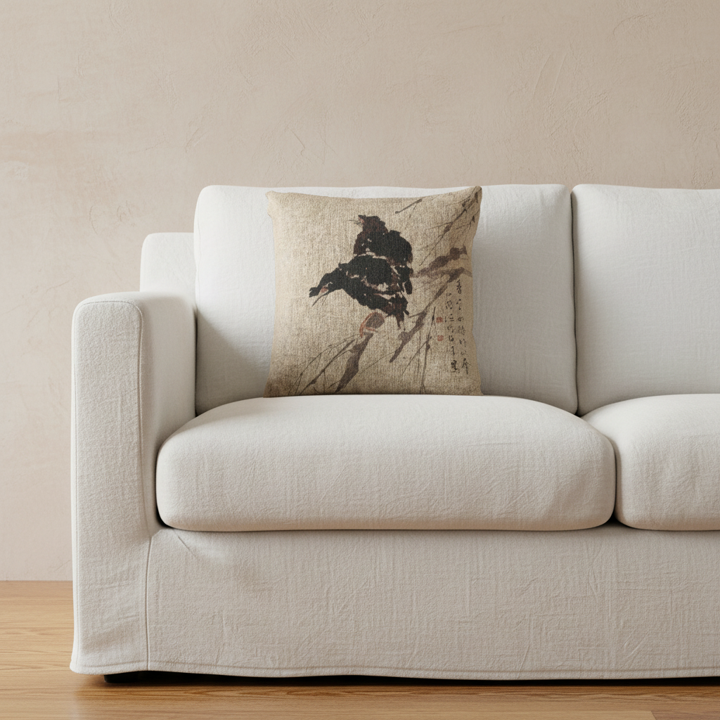 Mynah and Lotus Pillow