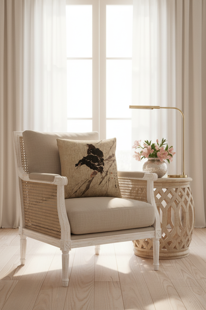 Mynah and Lotus Pillow