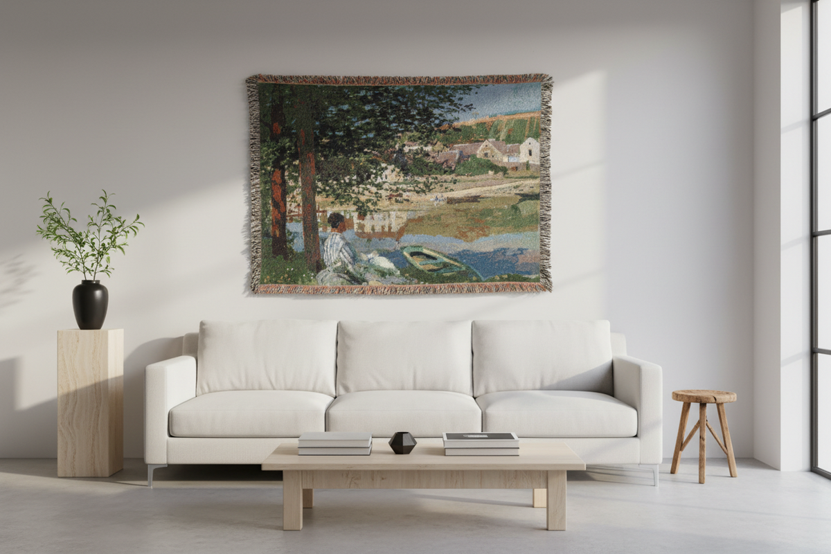 On the Bank of the Seine — Monet Tapestry Blanket