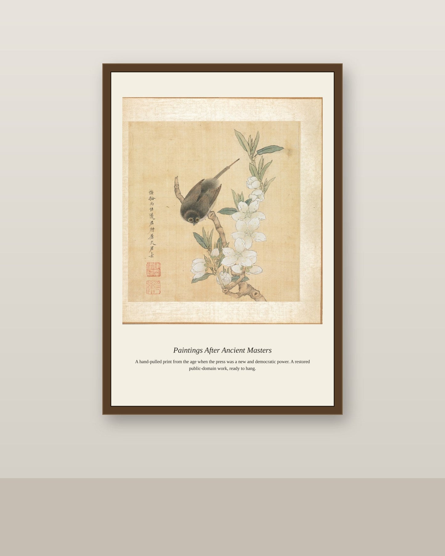 Paintings After Ancient Masters (13) antique art print shown framed on a wall in a styled room