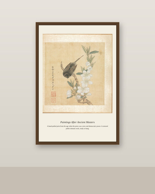 Paintings After Ancient Masters (13) antique art print shown framed on a wall in a styled room