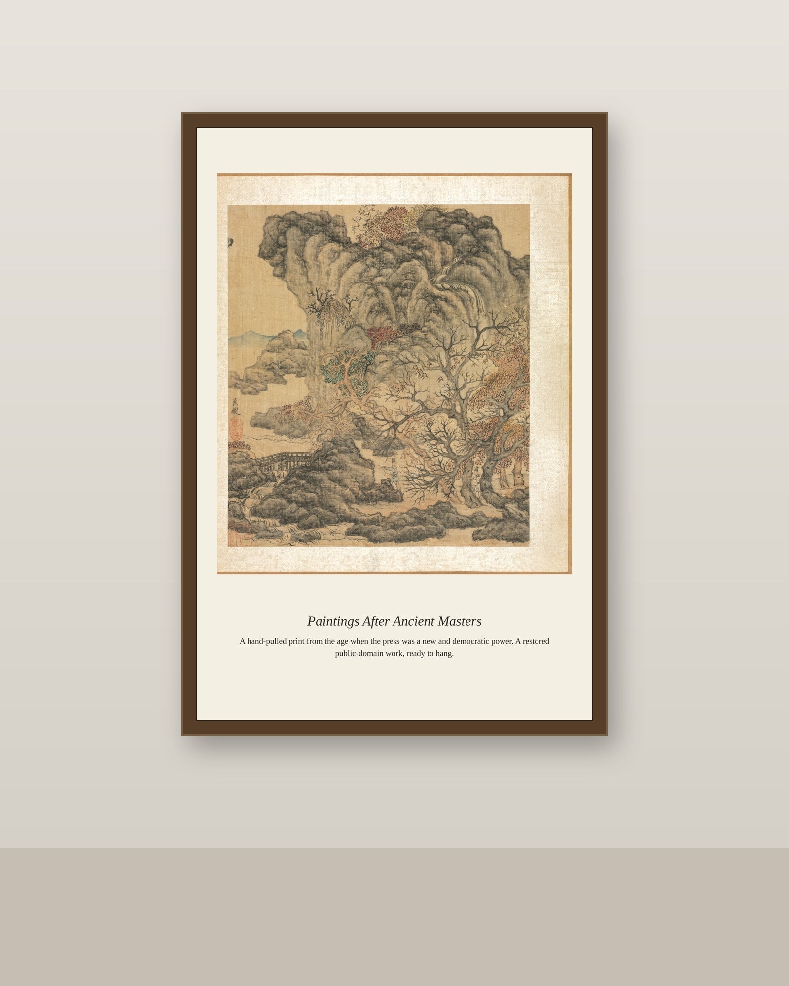 Paintings After Ancient Masters (2) antique art print shown framed on a wall in a styled room