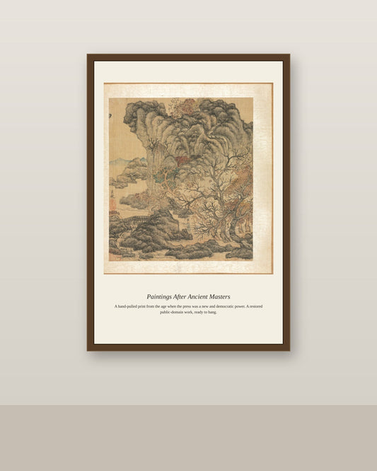 Paintings After Ancient Masters (2) antique art print shown framed on a wall in a styled room