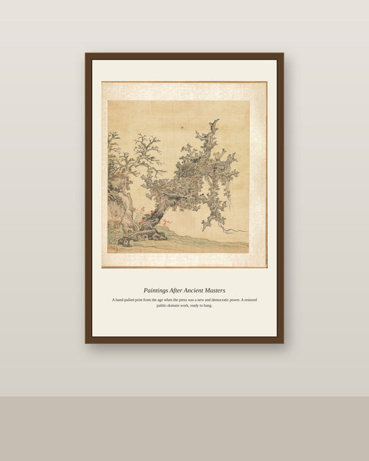 Paintings After Ancient Masters (8) antique art print shown framed on a wall in a styled room