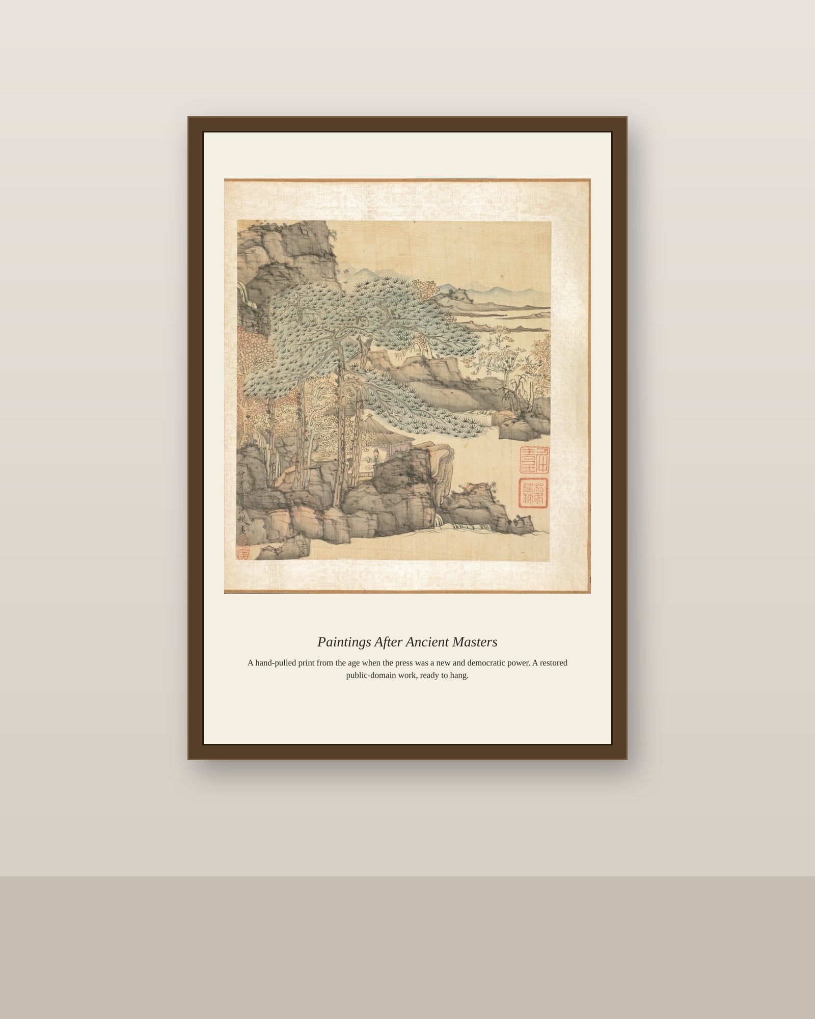 Paintings After Ancient Masters (9) antique art print shown framed on a wall in a styled room