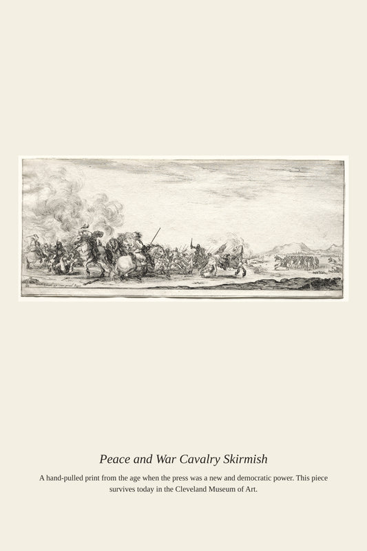 Peace and War Cavalry Skirmish - Antique Historical Print